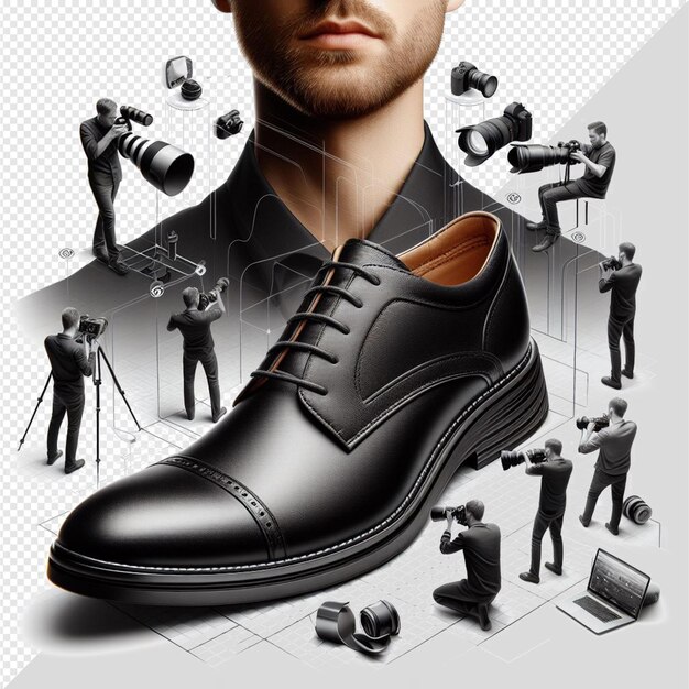 Hiperrealista par de sapatos masculinos pretos isolados modelo de fundo transparente