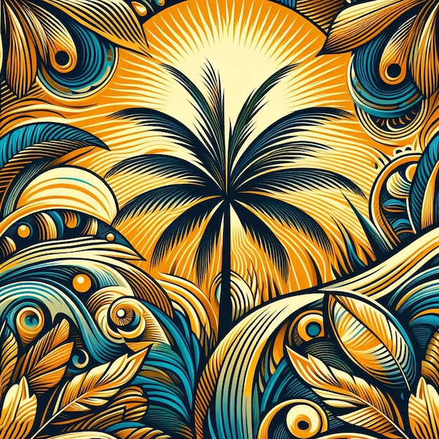 PSD hiperrealista tropical exótico colorido árbol de coco de palma patrón de playa de fondo transparente