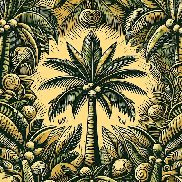 PSD hiperrealista tropical exótico colorido árbol de coco de palma patrón de playa de fondo transparente