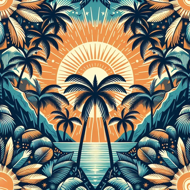 Hiperrealista tropical exótico colorido árbol de coco de palma patrón de playa de fondo transparente