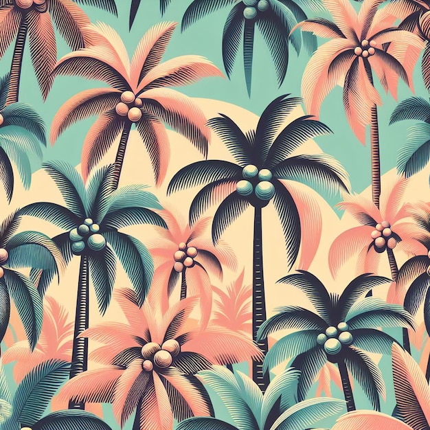 PSD hiperrealista tropical exótico colorido palmeira de coco padrão de praia de fundo transparente