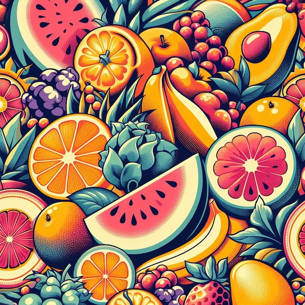 PSD hiperrealista tropical exótico frescas frutas coloridas frutas padrão de comida fundo transparente pic