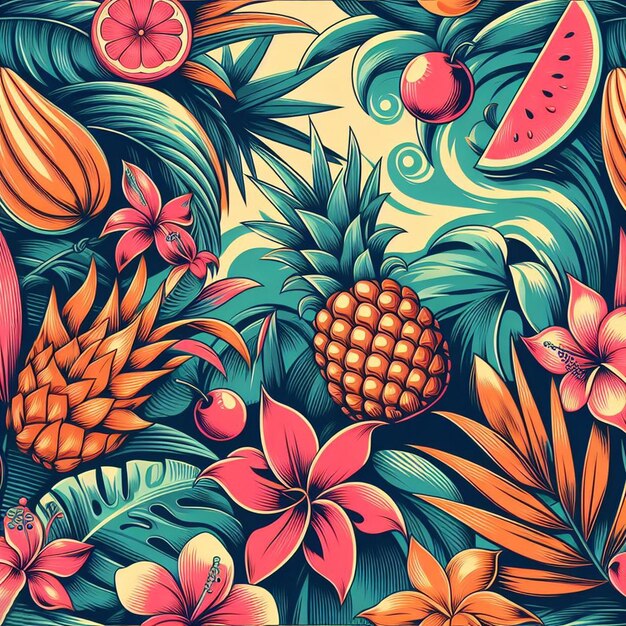 PSD hiperrealista tropical exótico frescas frutas coloridas frutas padrão de comida fundo transparente pic