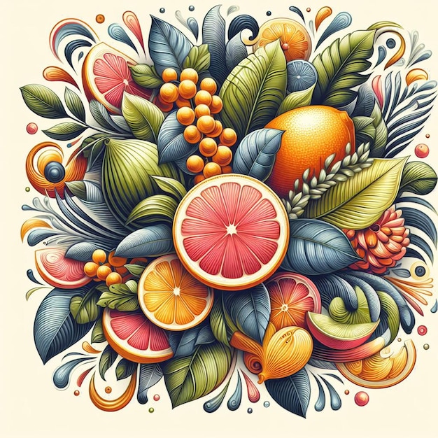 PSD hiperrealista tropical exótico frescas frutas coloridas frutas patrón de comida fondo transparente imagen