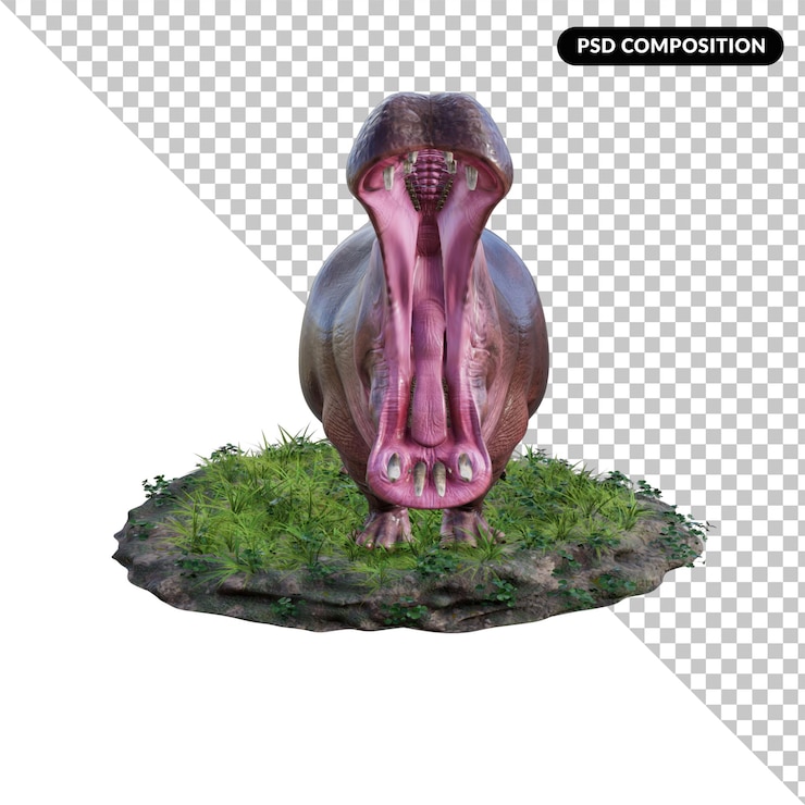 PSD hipopótamo 3d aislado