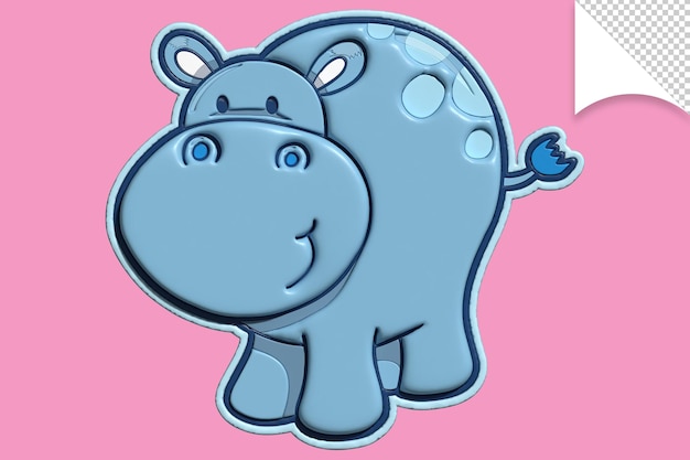 PSD un hipopótamo de dibujos animados con una gorra azul y un fondo rosa.