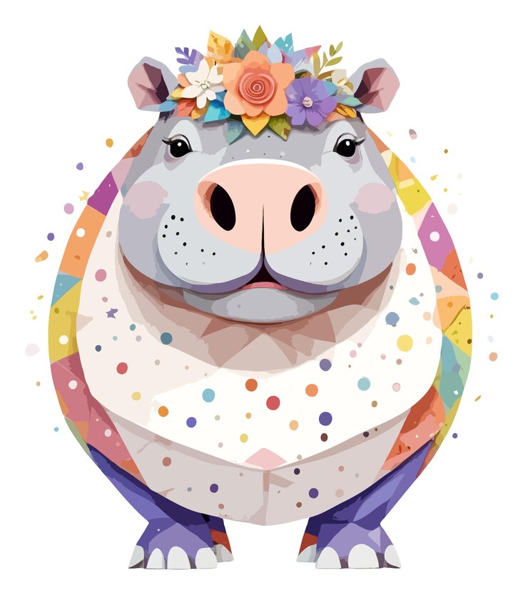PSD hipopótamo juguetón adorable divertido animal colorido geométrico estilo lindo