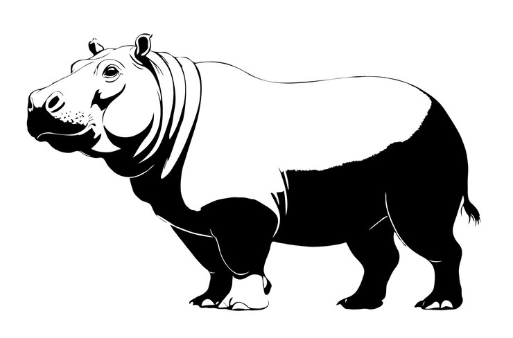 PSD hipopótamo vida silvestre ilustración de la naturaleza estilo de silueta