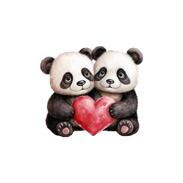 PSD histoire d'amour en noir et blanc valentine couple de panda capturant les cœurs avec douceur et affection