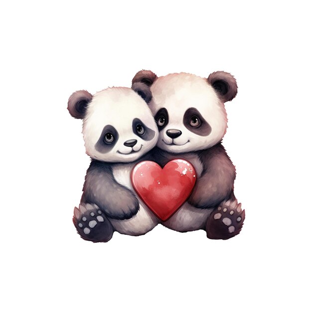 PSD histoire d'amour en noir et blanc valentine couple de panda capturant les cœurs avec douceur et affection