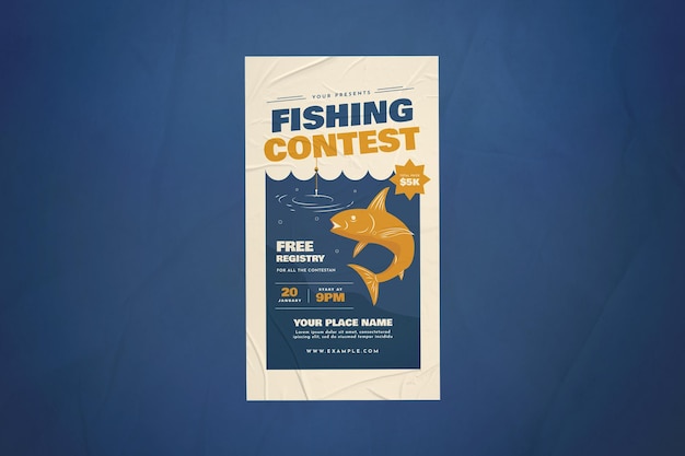 PSD histoire instagram du tournoi de pêche au design plat bleu