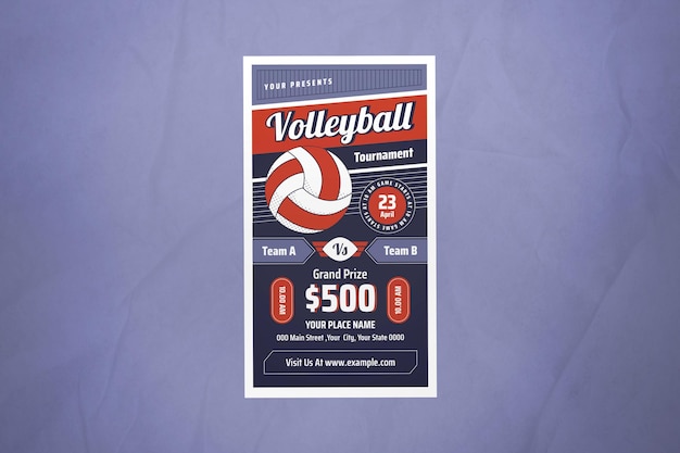 PSD histoire instagram du tournoi de volley-ball design plat violet