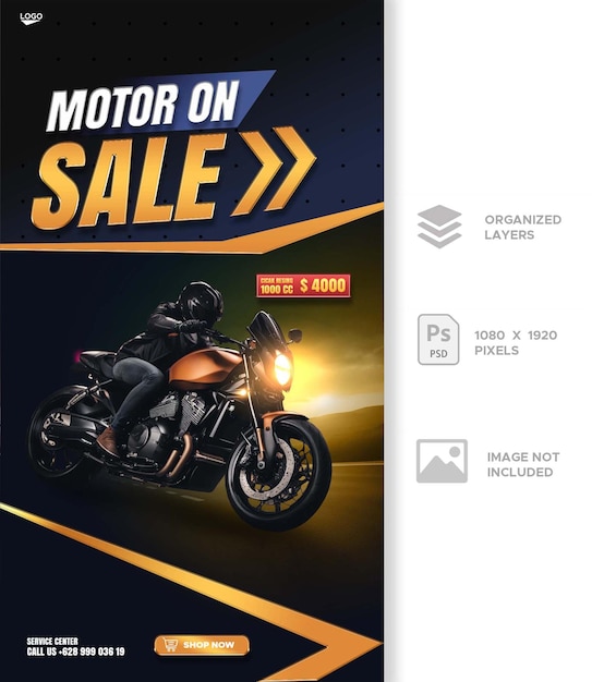 PSD histoire instagram de médias sociaux de promotion de vente de moto