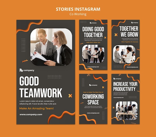 Histoires créatives de coworking sur les réseaux sociaux