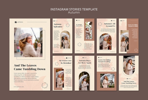 Histoires instagram d'automne en forme de feuille