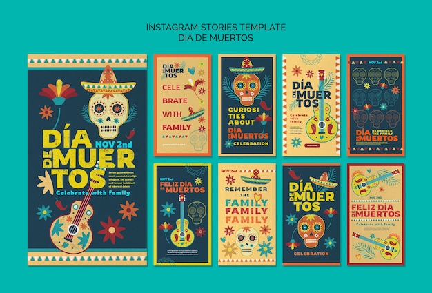 PSD histoires instagram de célébration de dia de muertos