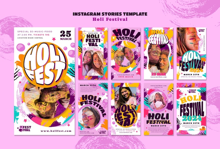 PSD histoires instagram de célébration du festival holi