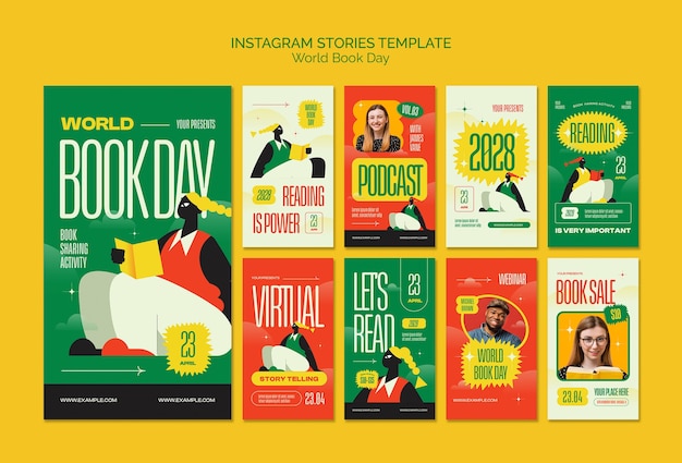 Histoires instagram de célébration de la journée mondiale du livre