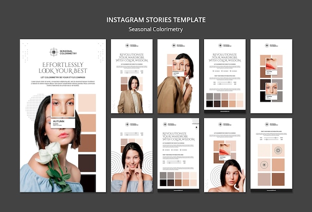 Histoires instagram de colorimétrie saisonnière au design plat