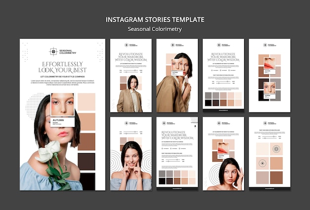 PSD histoires instagram de colorimétrie saisonnière au design plat