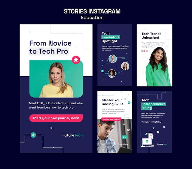 Histoires instagram de concept d'éducation au design plat