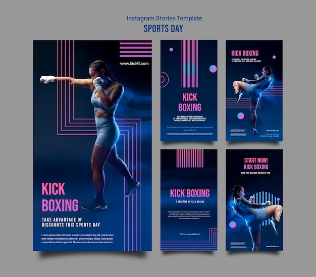 PSD histoires instagram du concept de kick boxing