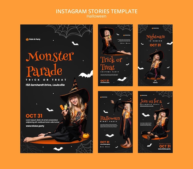 PSD histoires instagram du défilé des monstres d'halloween