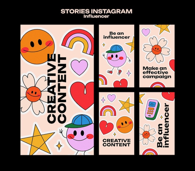 PSD histoires instagram d'emploi d'influenceur design plat