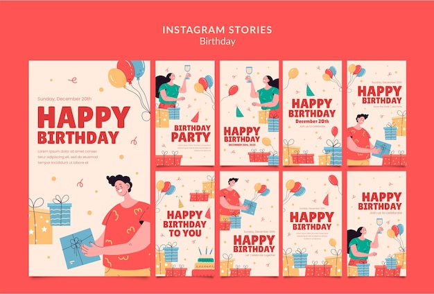 Histoires Instagram De Fête D'anniversaire Design Plat