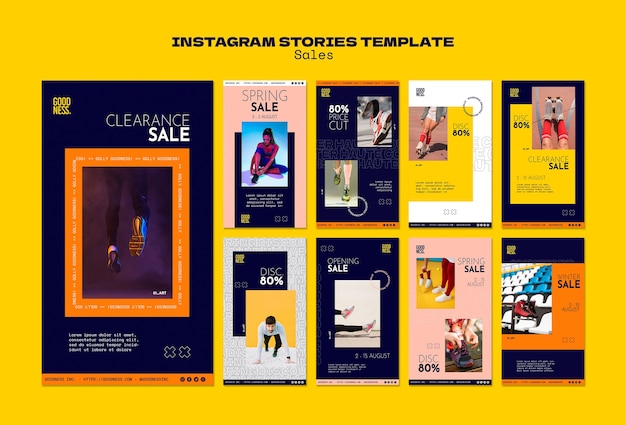 PSD histoires instagram de réduction de ventes de conception plate