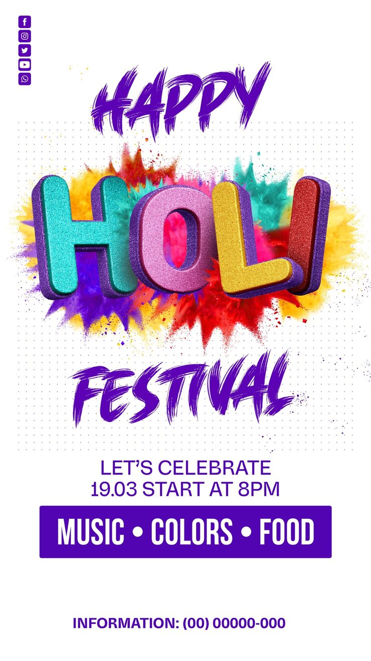PSD histoires de modèles de médias sociaux happy holi festival
