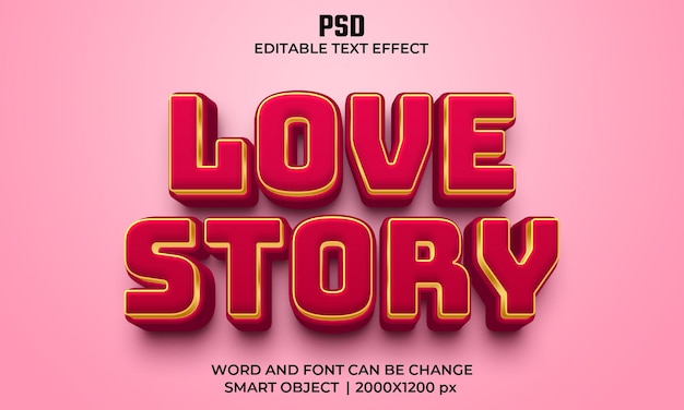 Historia de amor color rosa efecto de texto editable 3d PSD Premium con fondo
