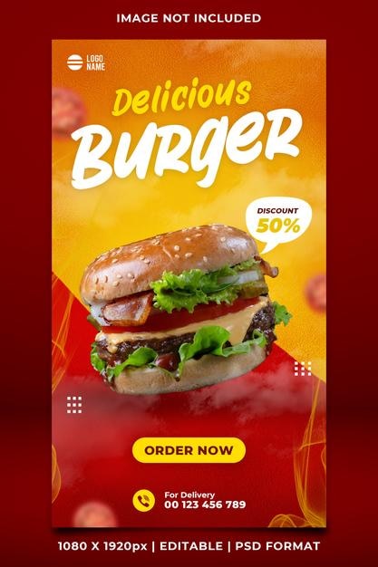 História de mídia social de oferta especial de menu de hambúrguer