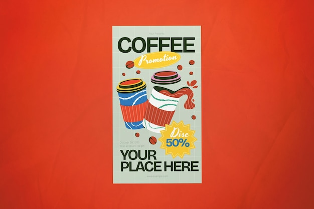 História de mídia social de promoção de café Green Hand Draw