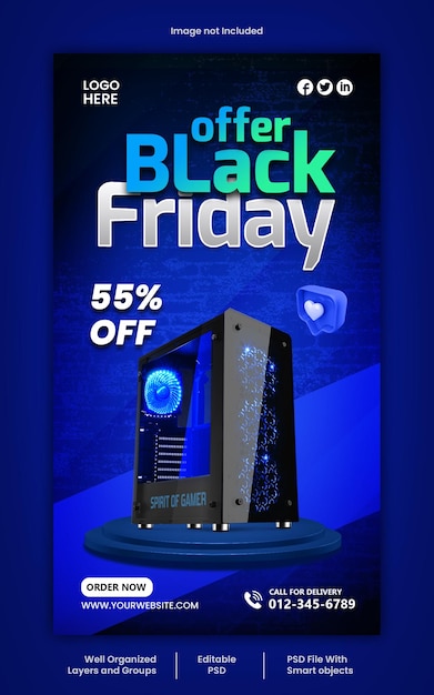 História de mídia social psd black friday e modelo de design de banner de venda com desconto