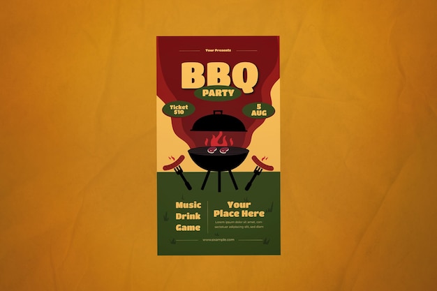 PSD história do instagram de festa de churrasco de design plano amarelo