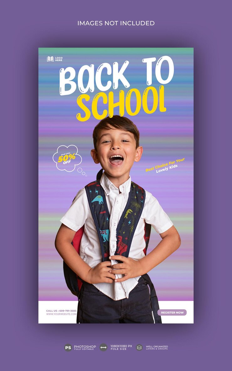 PSD historia de instagram de admisión a la escuela de diseño plano