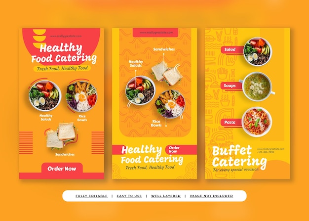Historia de Instagram de promoción de catering de comida elegante y colorida