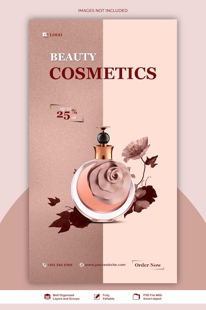 História produtos de perfume para postagem de banner de venda de maquiagem para modelo de mídia social psd