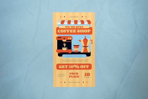 PSD la historia de las redes sociales de orange flat design coffee shop