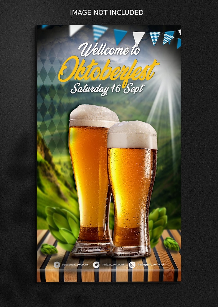 Historia de las redes sociales de PSD para el festival de cerveza Oktoberfest y pancartas verticales