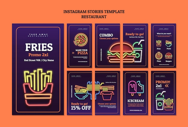 Historias abstractas de redes sociales de restaurantes