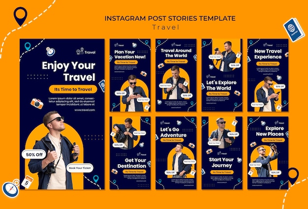 PSD histórias de aventura de viagem no instagram