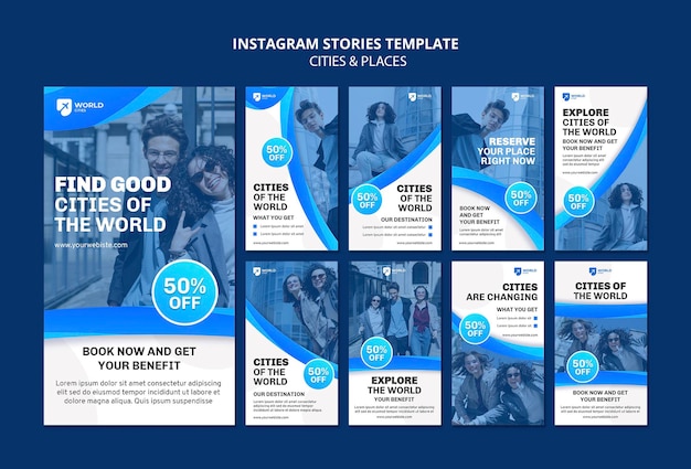 PSD histórias de cidades e lugares no instagram