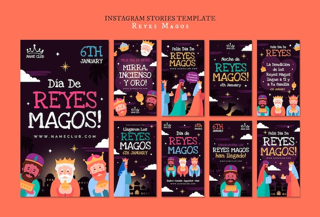 PSD histórias de instagram da celebração de reyes magos