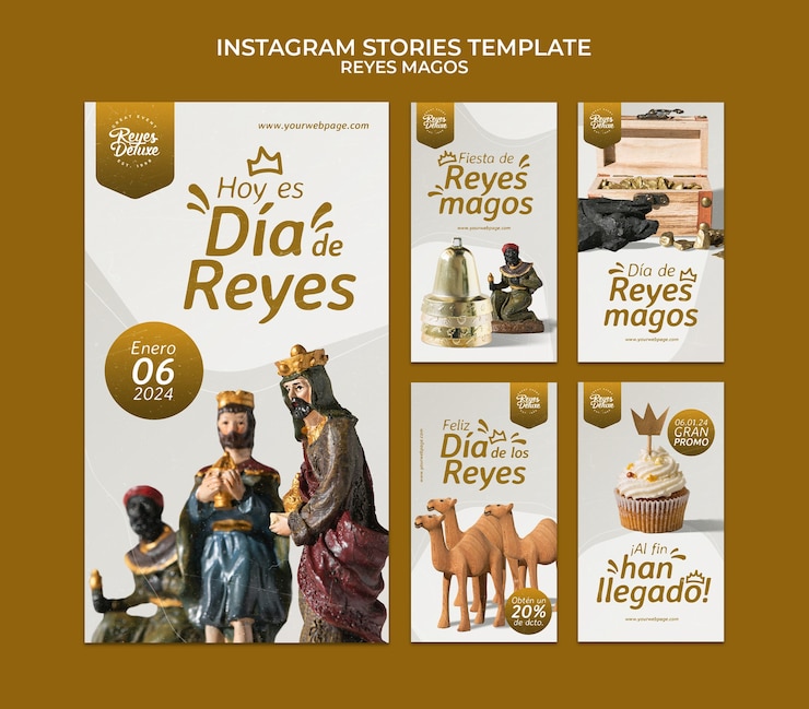 PSD histórias de instagram da celebração de reyes magos