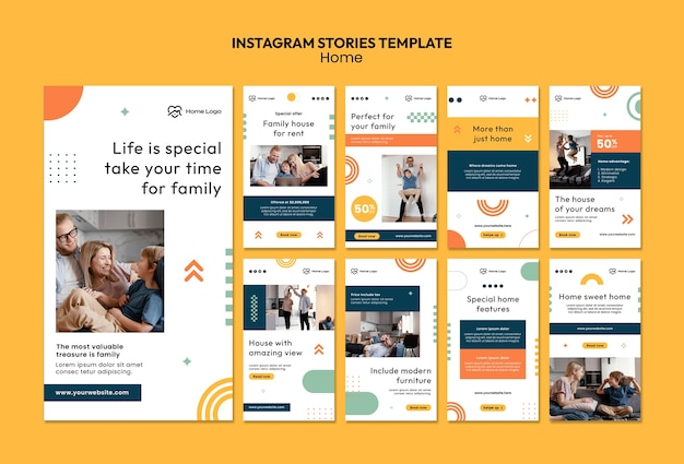 Histórias de instagram de casa aconchegante de design plano