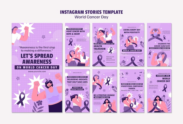 Histórias de instagram de conscientização sobre o Dia Mundial do Câncer