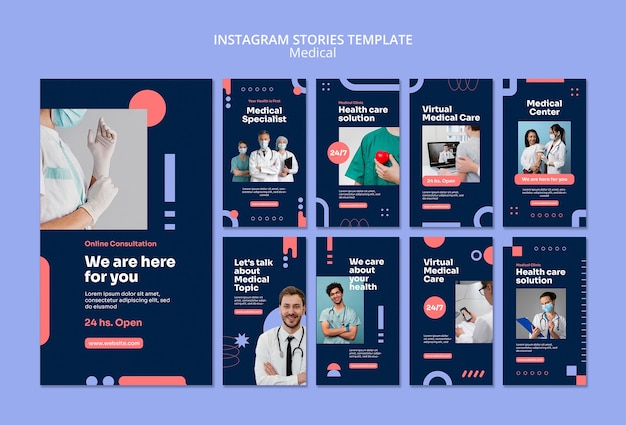 Histórias de instagram de cuidados médicos de design plano