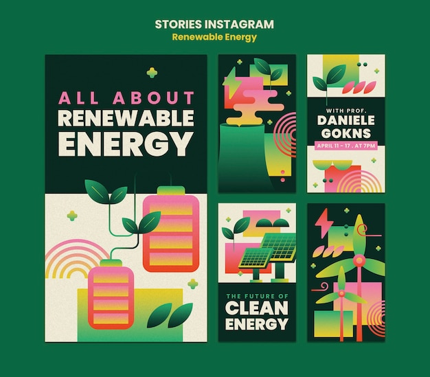 PSD histórias de instagram de energia renovável gradient